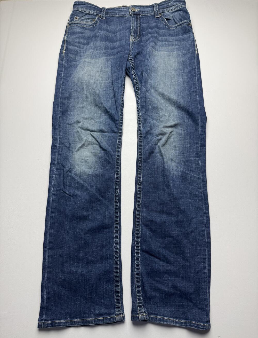 Seeded & Sewn Jeans Mens 34x36 Blue Med Wash Denim Relaxed Straight Stretch